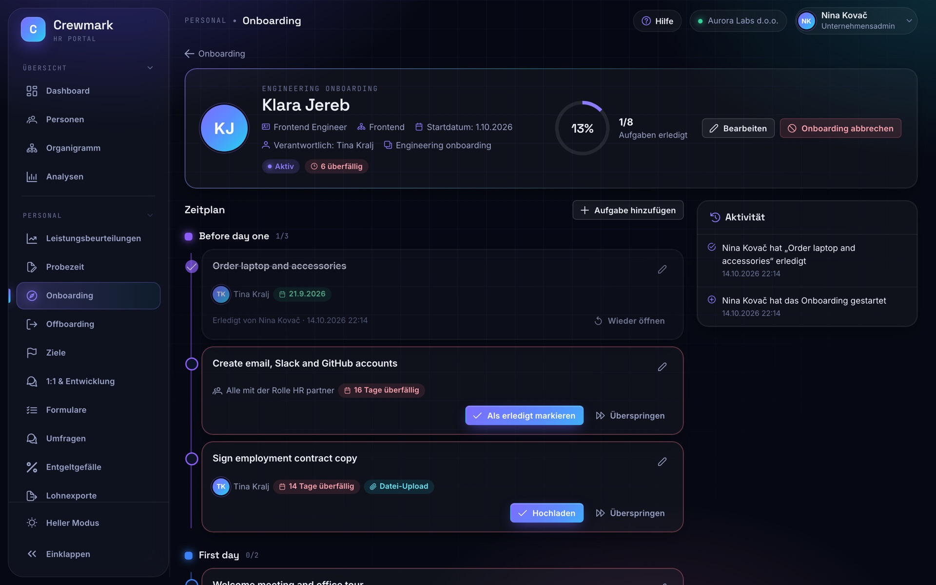 Screenshot von Crewmark: Onboarding