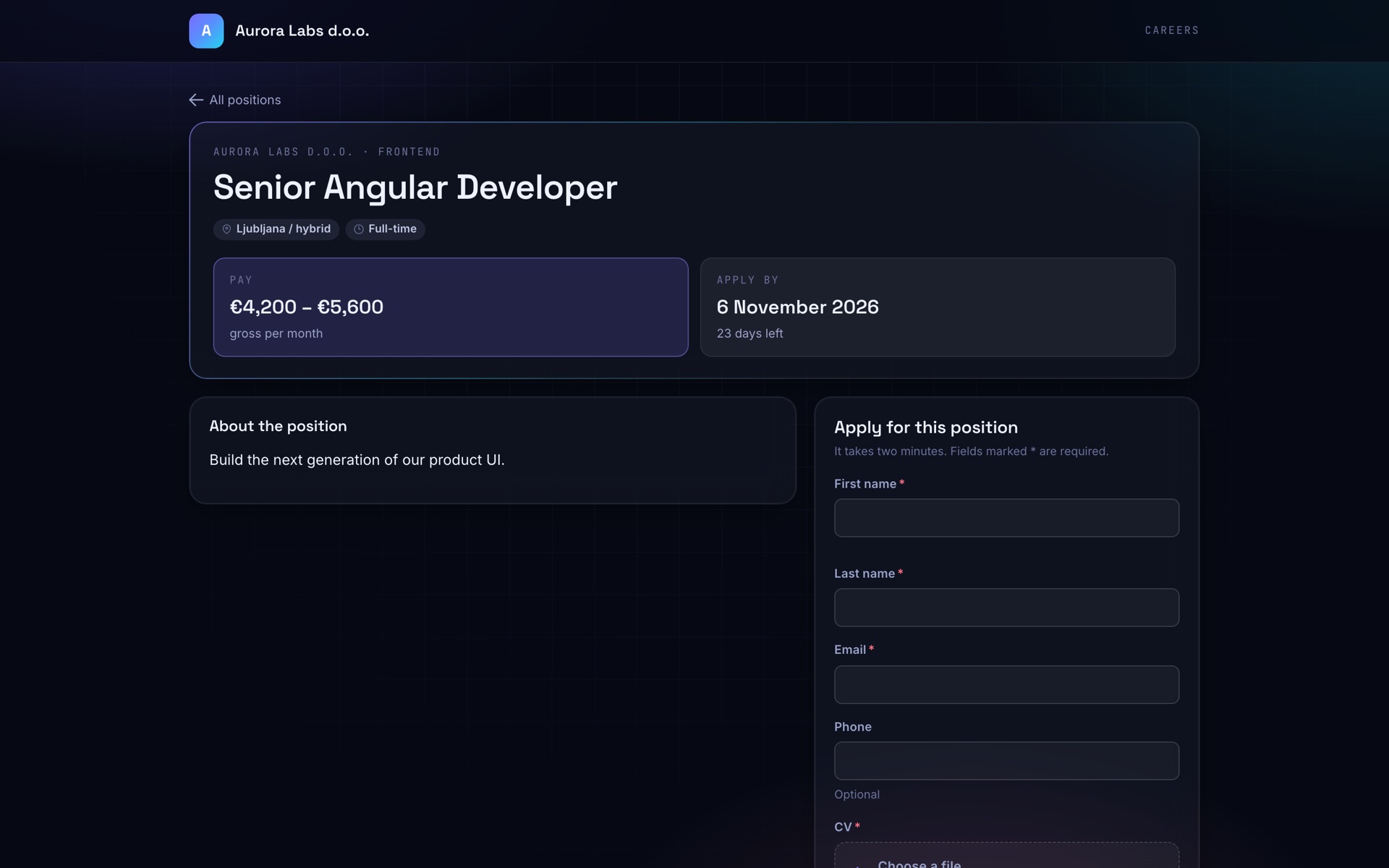 Screenshot of Crewmark: Careers page