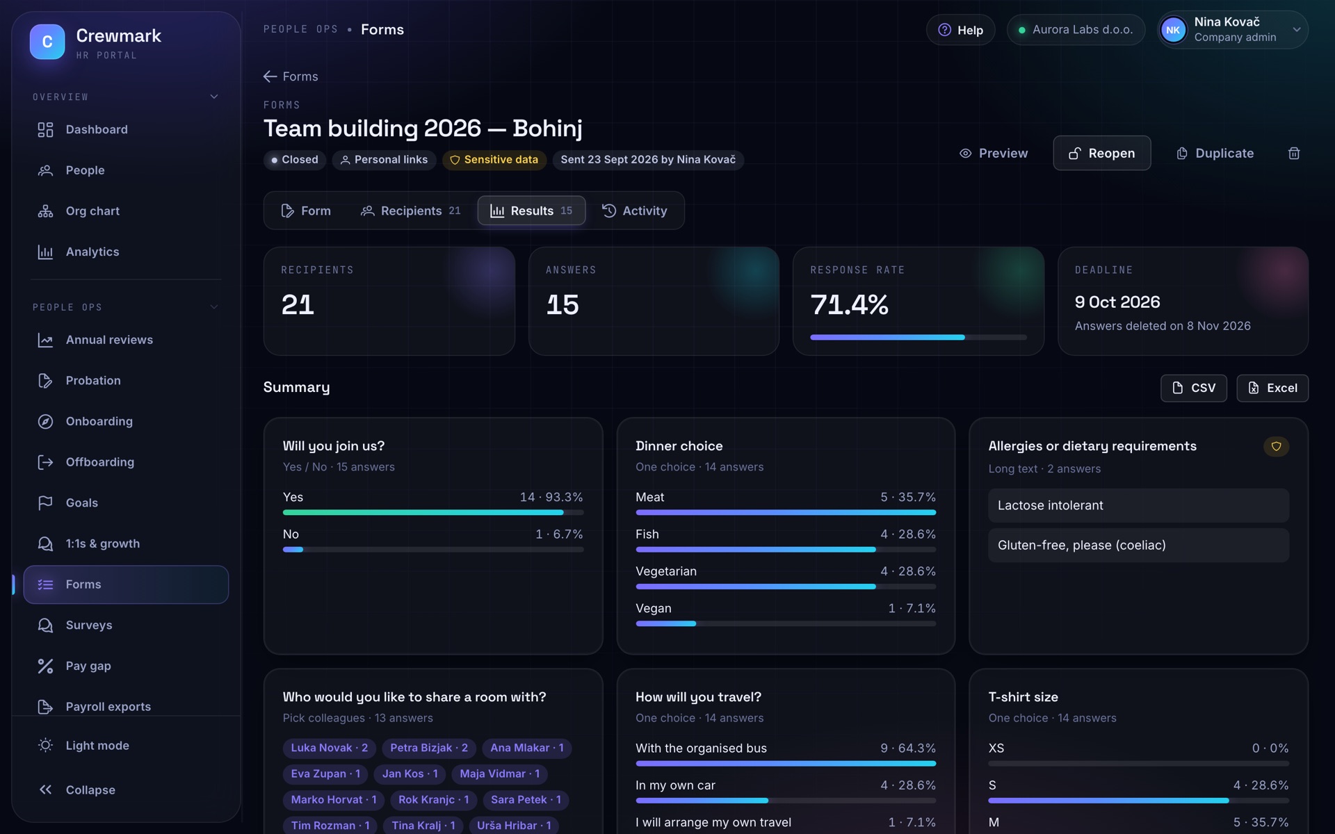 Screenshot of Crewmark: Forms & campaigns