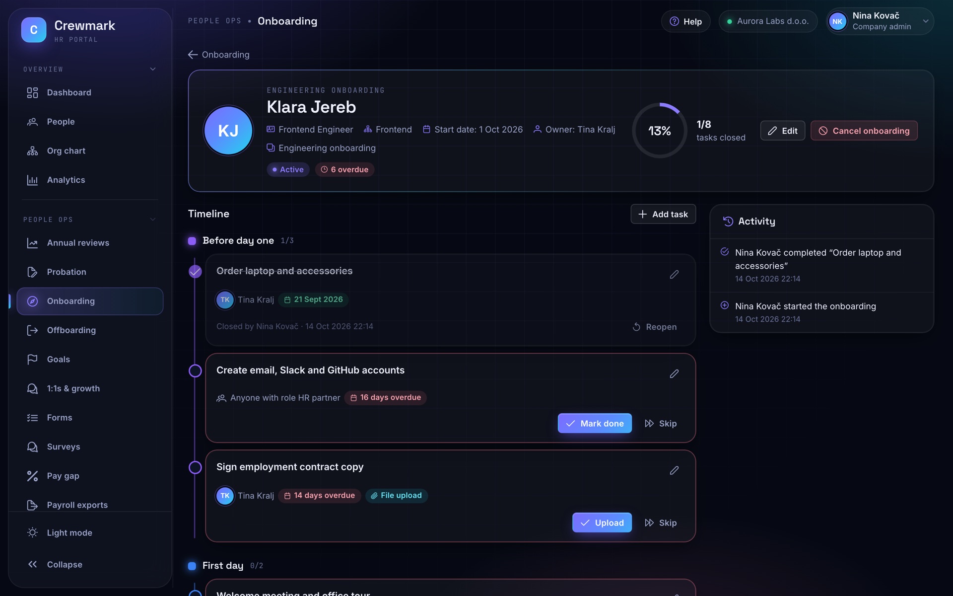 Screenshot of Crewmark: Onboarding