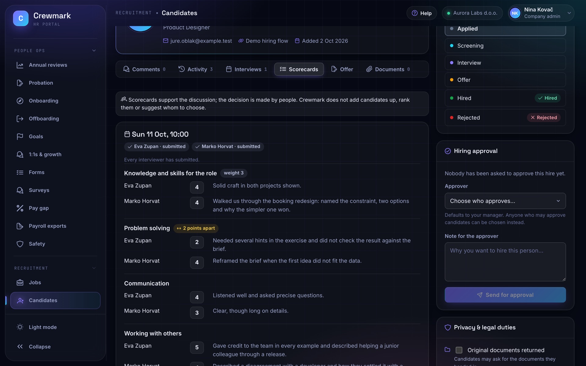 Screenshot of Crewmark: Hiring