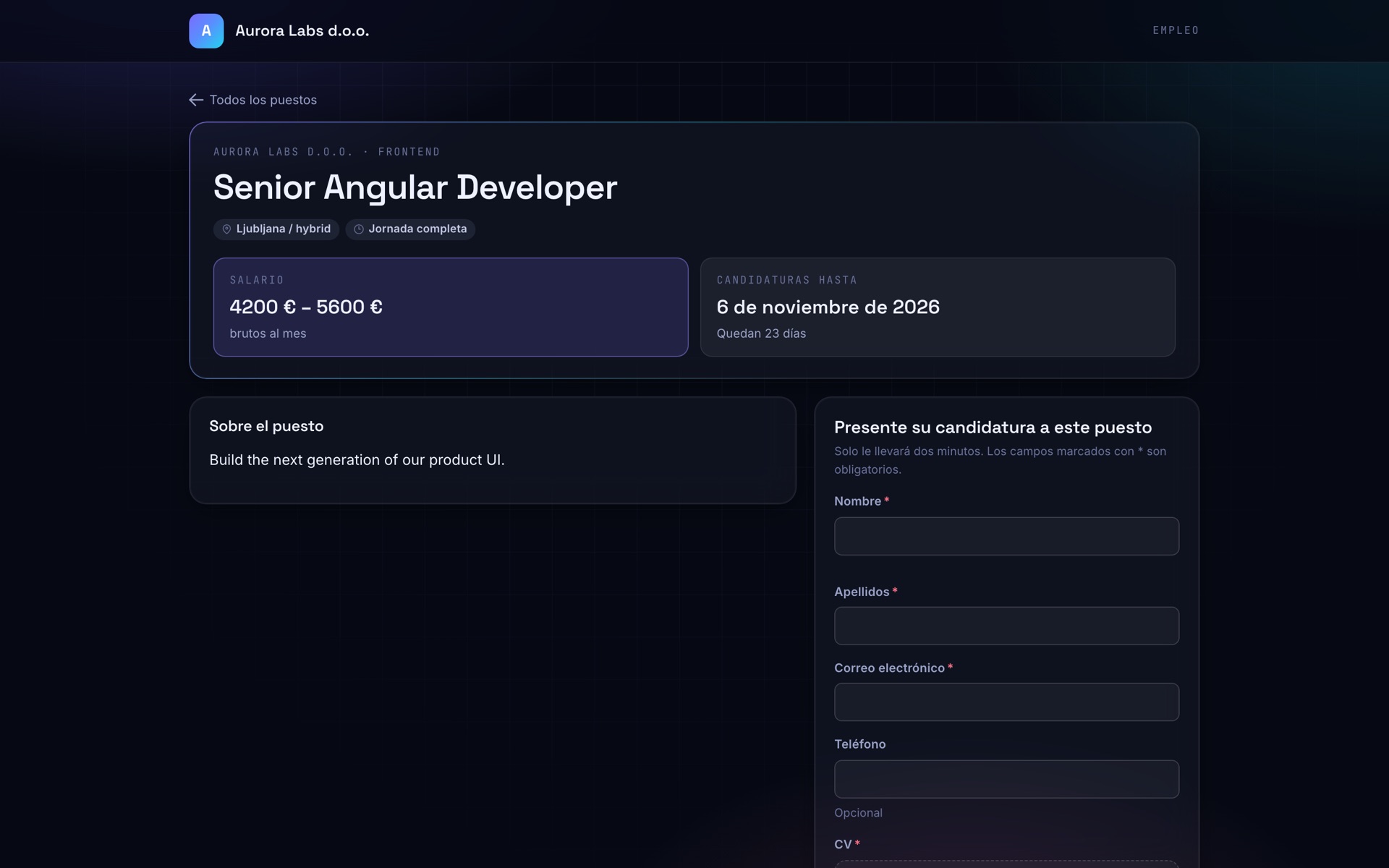 Captura de Crewmark: Página de empleo